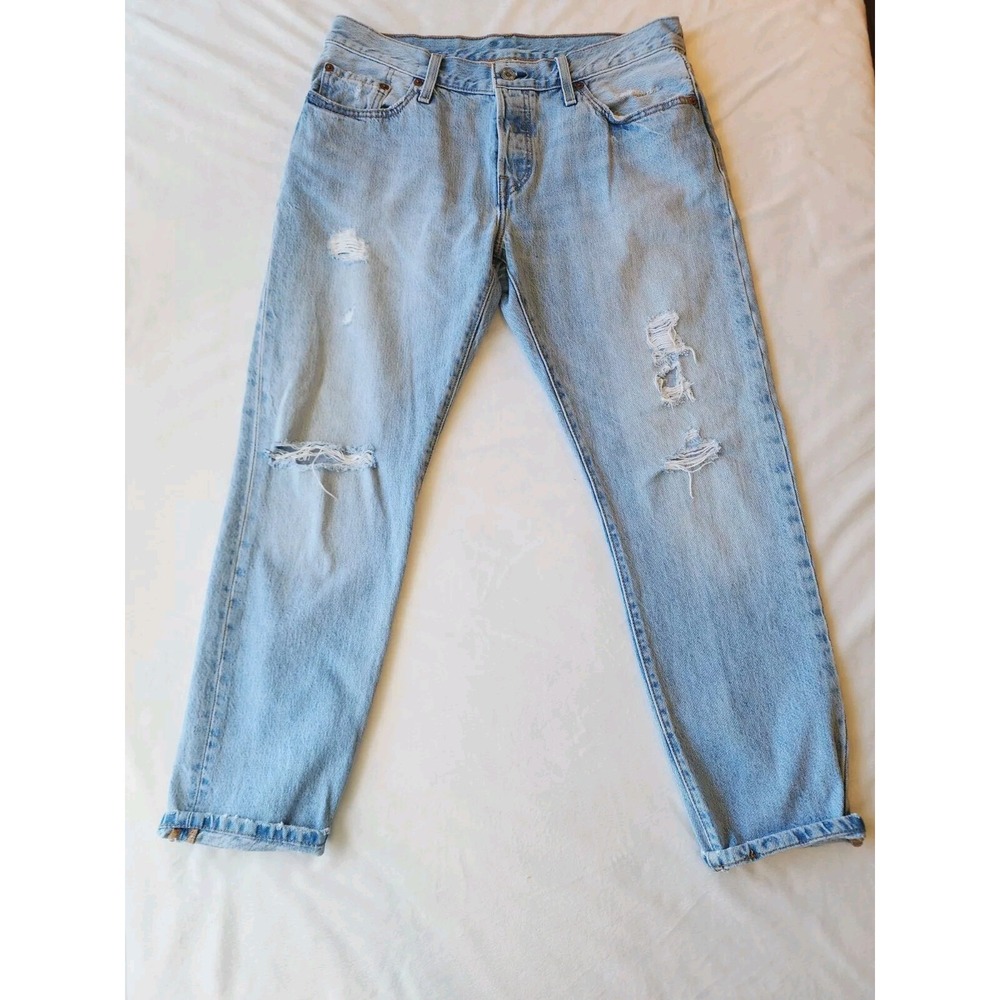 Levi Women's Jeans Light Wash Straight Ripped Pants Trousers Size W28 L32